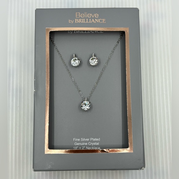 Believe by Brilliance Jewelry - NWT Silver Plated Crystal Earrings and Pendant Set